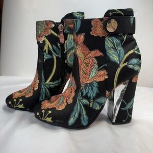 SERGIO TODZI JU160 Floral Brocade Ankle Boots Clear Block Heel EU 36 US 6 Rare